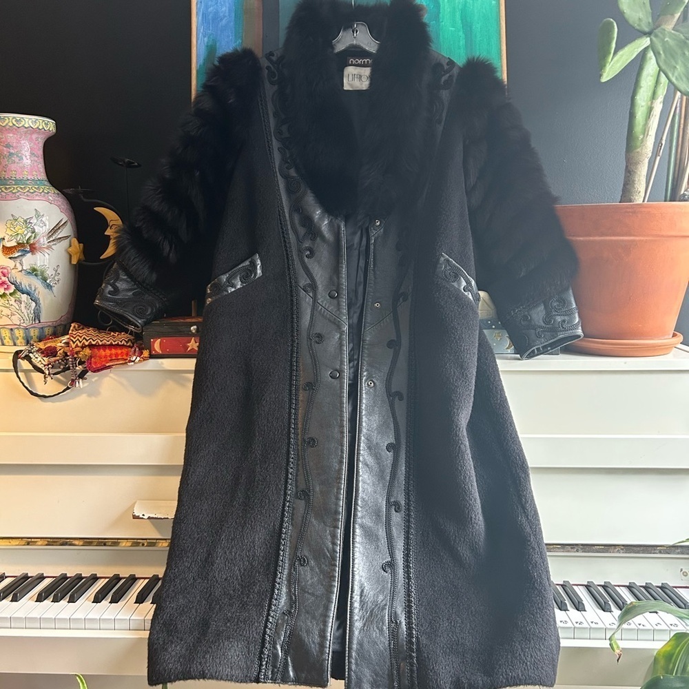 Rare Vintage Norma Lipton Long Maxi Leather Jacket Real Fur Women’s M 80s 90s